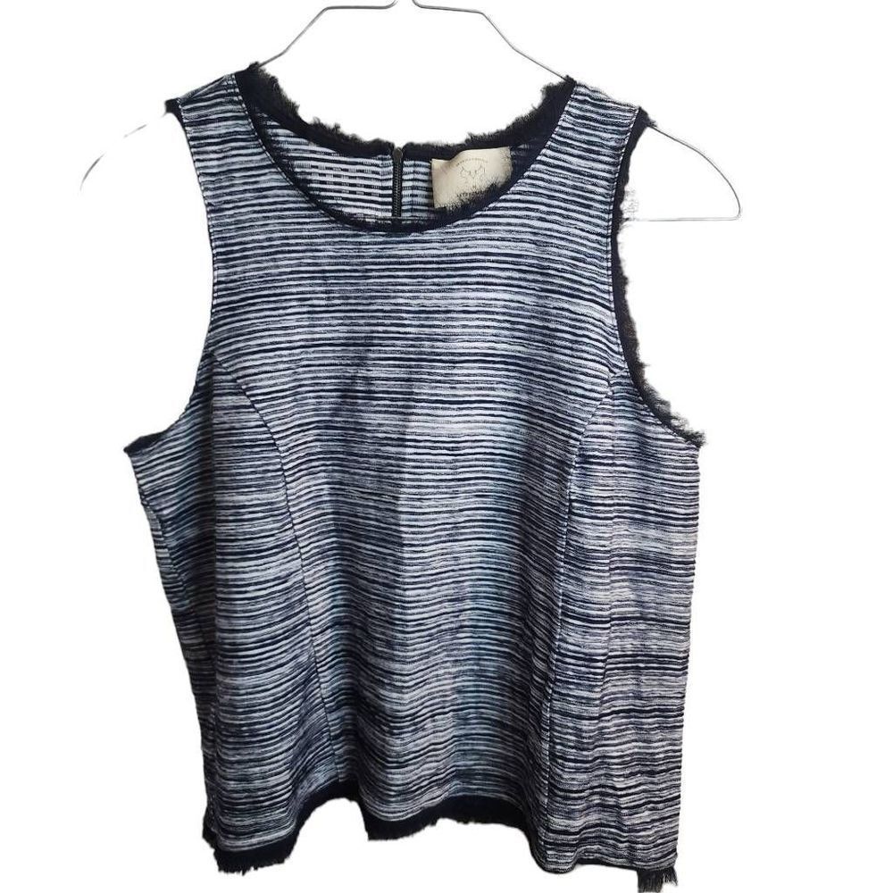 Anthropologie Vanessa Virginia NWOT Indira Navy White Exquisite Tank Top Size XL